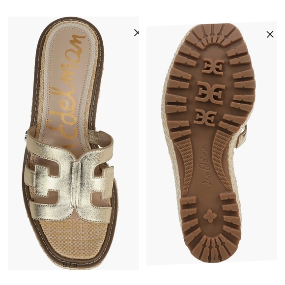 Sam Edelman Laine Gold Platform Wedge Sandal – Leather Logo Straps size 7 - Picture 8 of 8